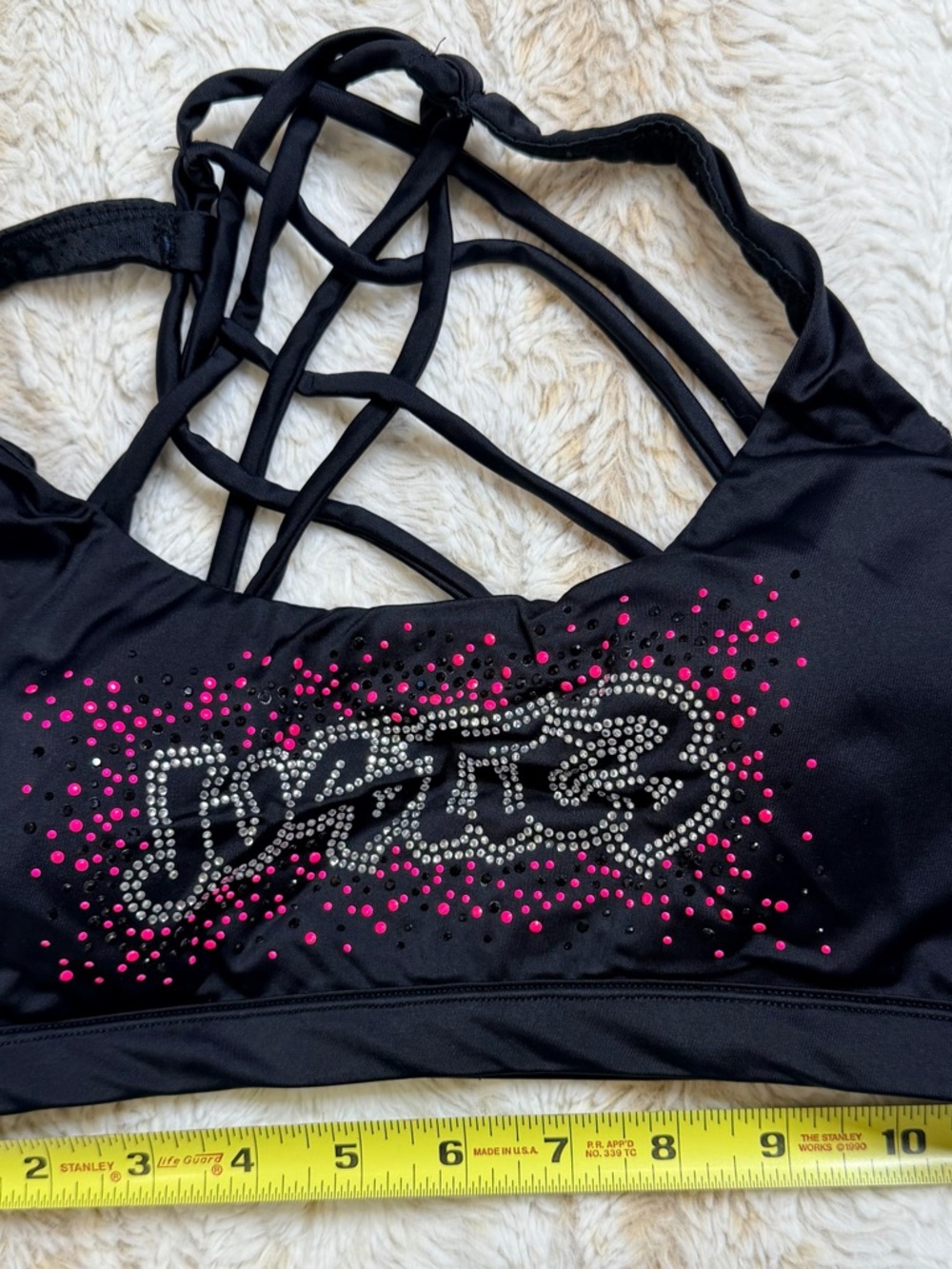 Cali All Stars Women's Strappy Black Rhinestone Sports Bra team Justice